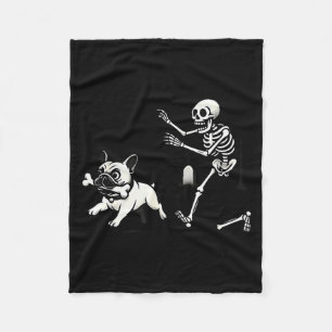 Skeleton Chasing French Bulldog Biting Leg Bone Ha Fleece Blanket