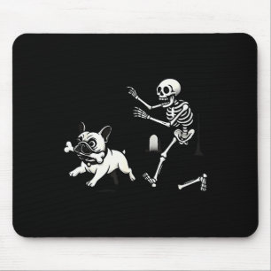 Skeleton Chasing French Bulldog Biting Leg Bone Ha Mouse Mat