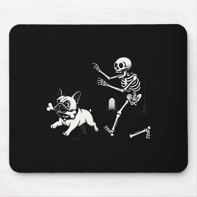 Skeleton Chasing French Bulldog Biting Leg Bone Ha Mouse Mat (Front)