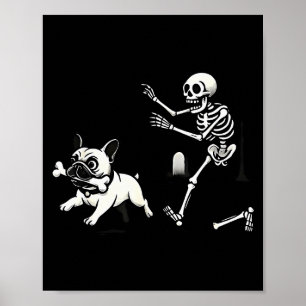 Skeleton Chasing French Bulldog Biting Leg Bone Ha Poster
