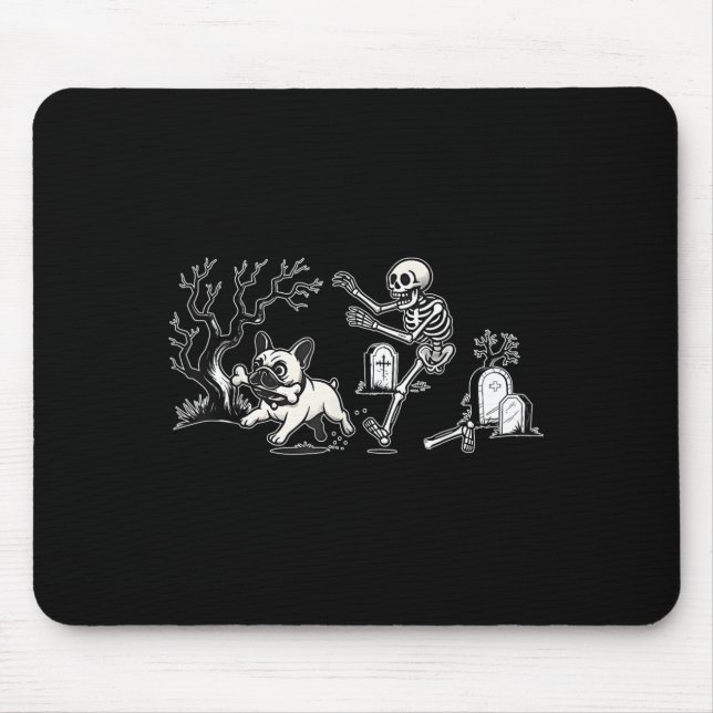 Skeleton Chasing French Bulldog Halloween Dog Mum  Mouse Mat (Front)