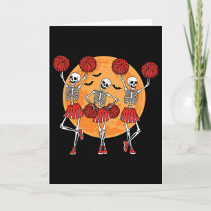 Skeleton Cheerleader Cheerleading Squad Halloween Card