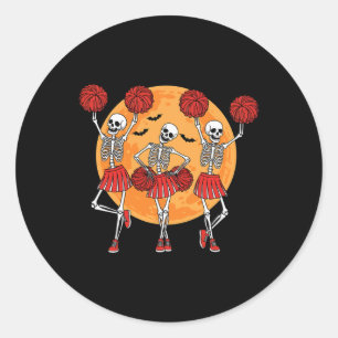 Skeleton Cheerleader Cheerleading Squad Halloween Classic Round Sticker