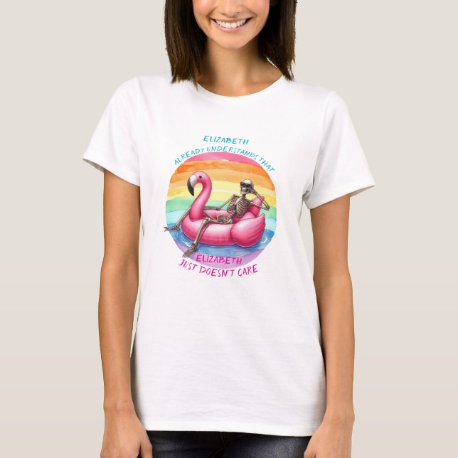 Skeleton Chilling On Flamingo T-Shirt (Front)