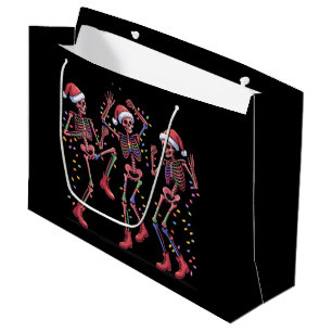 Skeleton Christmas Dancing Skeleton Lights Merry  Large Gift Bag
