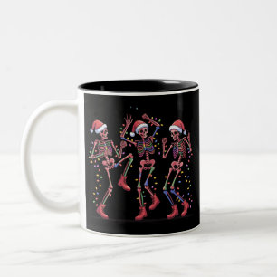 Skeleton Christmas Dancing Skeleton Lights Merry Two-Tone Coffee Mug