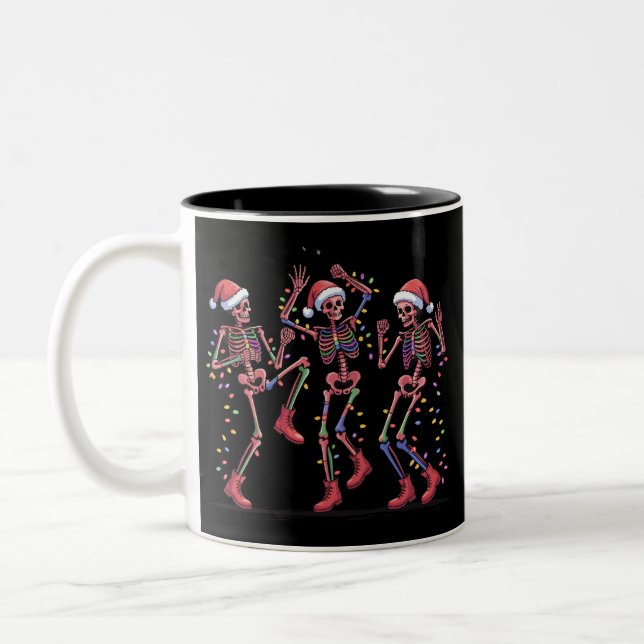 Skeleton Christmas Dancing Skeleton Lights Merry  Two-Tone Coffee Mug (Left)