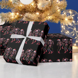 Skeleton Christmas Dancing Skeleton Lights Merry  Wrapping Paper