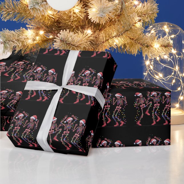 Skeleton Christmas Dancing Skeleton Lights Merry  Wrapping Paper (Holidays)