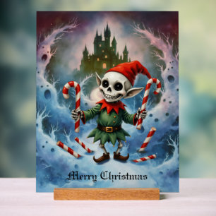 Skeleton Christmas Elf – Creepy Cute Dark Holiday Acrylic Sign