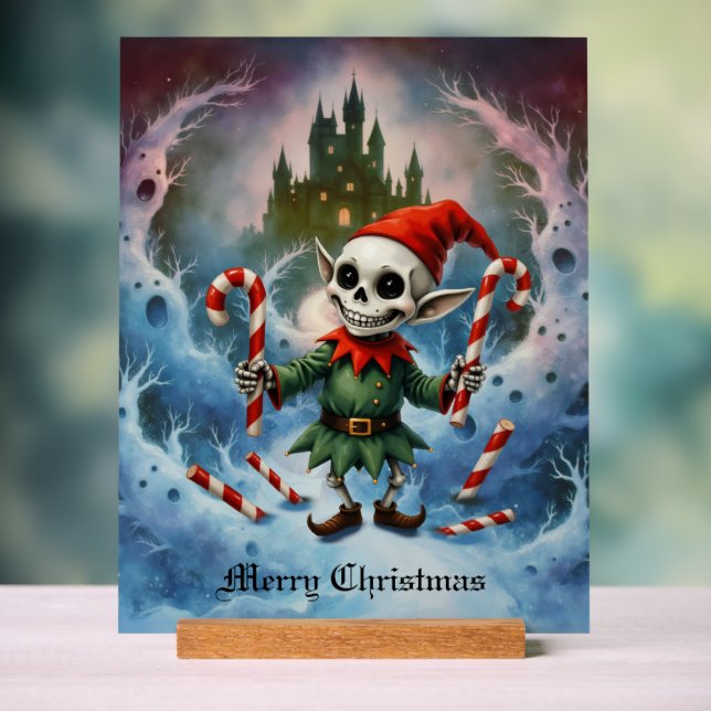 Skeleton Christmas Elf – Creepy Cute Dark Holiday  Acrylic Sign (Neutral)