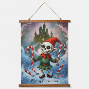 Skeleton Christmas Elf – Creepy Cute Dark Holiday Hanging Tapestry