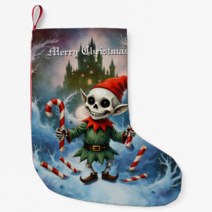 Skeleton Christmas Elf – Creepy Cute Dark Holiday Small Christmas Stocking