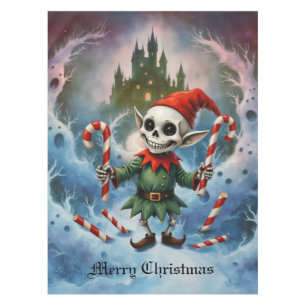 Skeleton Christmas Elf – Creepy Cute Dark Holiday Tablecloth