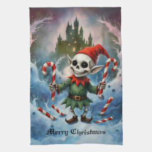 Skeleton Christmas Elf – Creepy Cute Dark Holiday Tea Towel