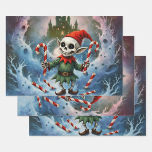 Skeleton Christmas Elf – Creepy Cute Dark Holiday Wrapping Paper Sheet