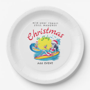 Skeleton Christmas in July Beach Surf Naughty Paper Plate