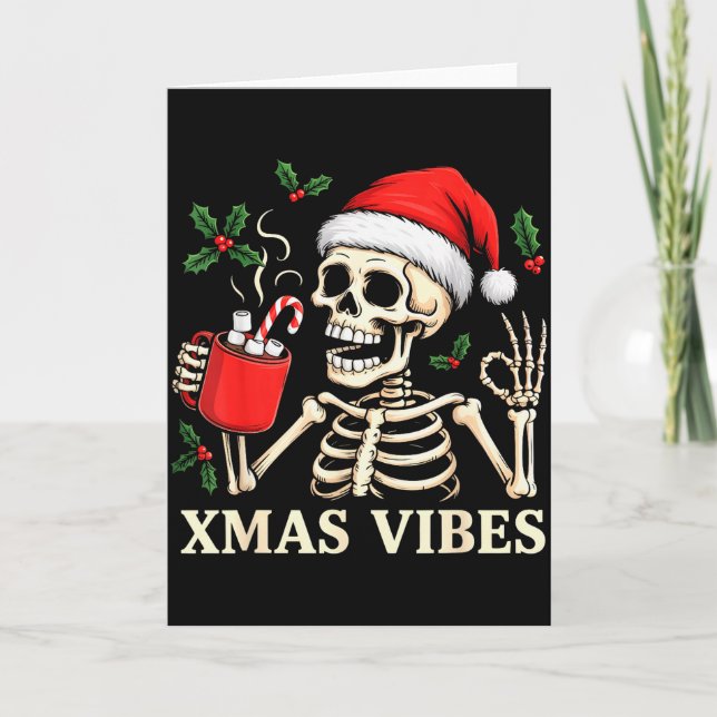 Skeleton Christmas Merry Christmas Skull Santa Xma Card (Front)