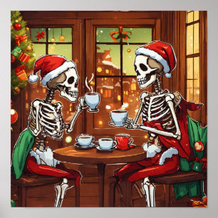 Skeleton Christmas Santa Poster