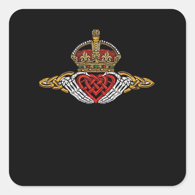 Skeleton Claddagh Colour Square Sticker (Front)