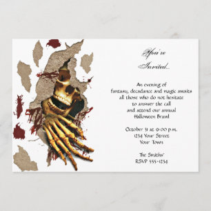 Skeleton Clawing Through Wall Halloween Party Invitation