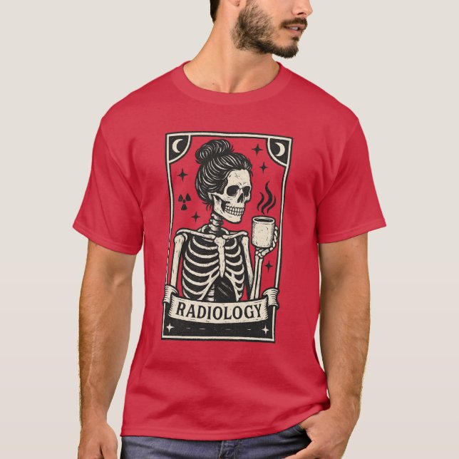 Skeleton + coffee cup + “Radiology T-Shirt (Front)