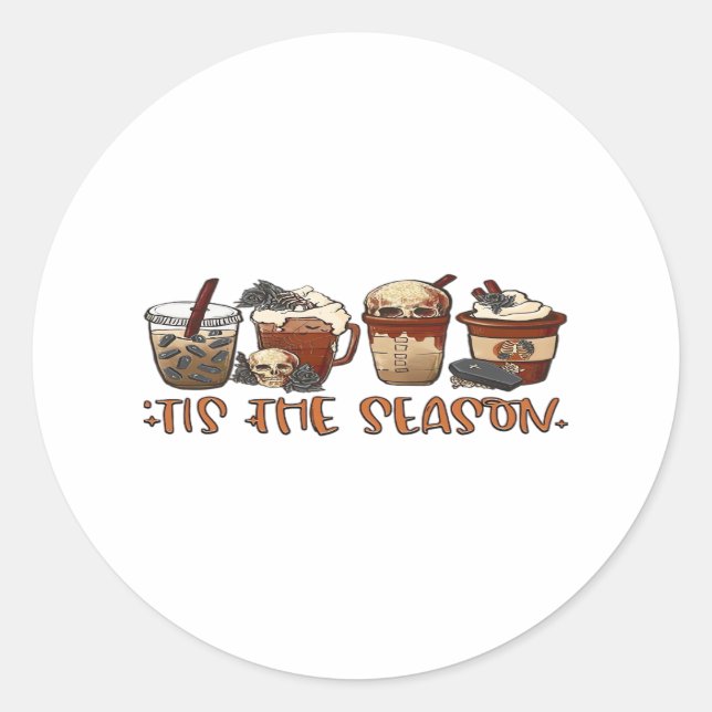 Skeleton Coffee Cups Coffee Lover Classic Round Sticker (Front)
