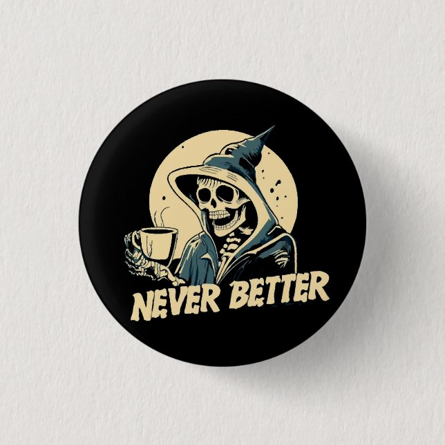 Skeleton Coffee Halloween 3 Cm Round Badge (Front)