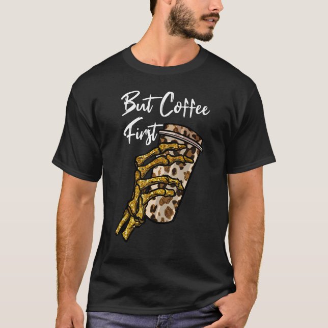 Skeleton Coffee Halloween Pumpkin Latte Drink Pump T-Shirt (Front)