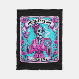 Skeleton Coffee Tarot Card Mentally Ill But Totall Fleece Blanket