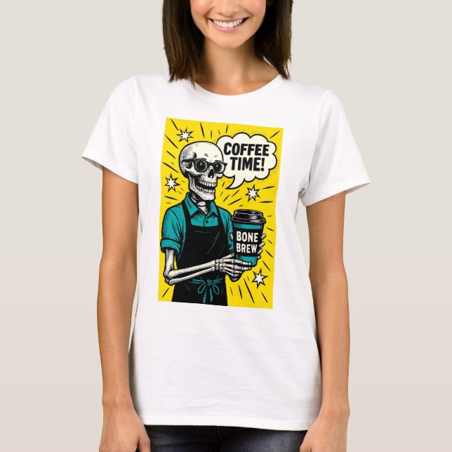 Skeleton Coffee Time - Classic Pop Art T-Shirt (Front)