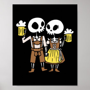 Skeleton Couple Cheering Beer Halloween Poster
