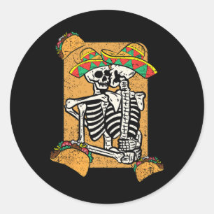 Skeleton Couple Cinco De Mayo Mexican Hat Taco  Classic Round Sticker