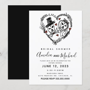 Skeleton Couple Doodle Illustration Bridal Shower Invitation