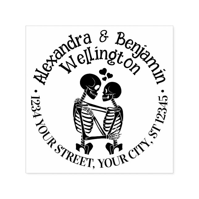 Skeleton Couple Embracing Name Return Address Self-inking Stamp (Design)