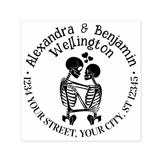 Skeleton Couple Embracing Name Return Address Self-inking Stamp (Design)