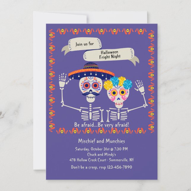 Skeleton Couple Halloween Invitation (Front)