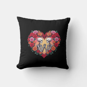 Skeleton Couple Holding Hands Inside A Heart Of Ro Cushion
