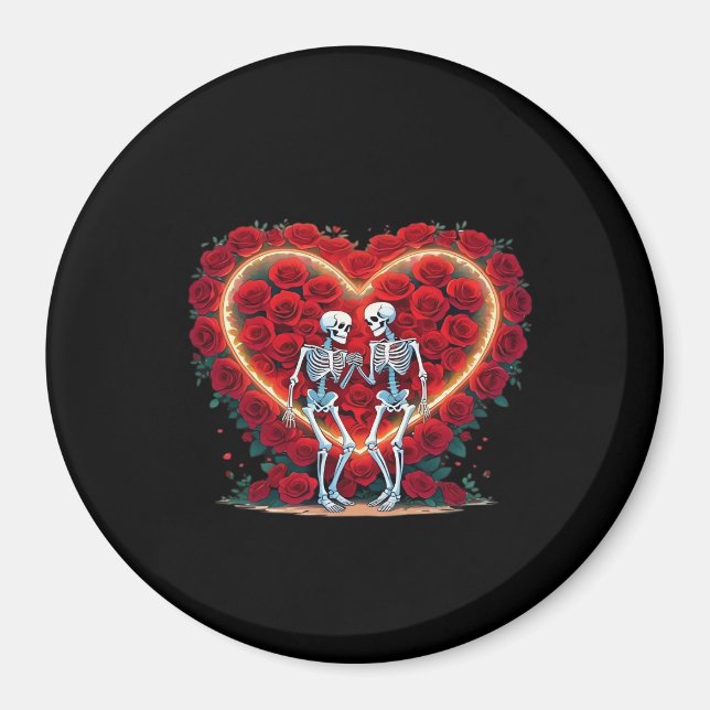 Skeleton Couple Holding Hands Inside A Heart Of Ro Magnet (Front)