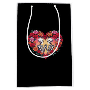 Skeleton Couple Holding Hands Inside A Heart Of Ro Medium Gift Bag