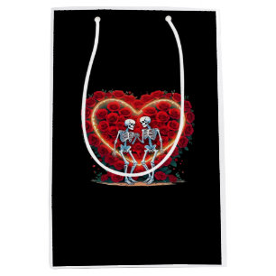 Skeleton Couple Holding Hands Inside A Heart Of Ro Medium Gift Bag