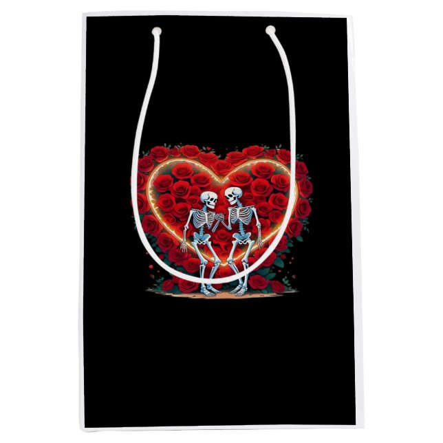 Skeleton Couple Holding Hands Inside A Heart Of Ro Medium Gift Bag (Front)