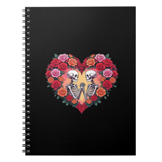 Skeleton Couple Holding Hands Inside A Heart Of Ro Notebook (Front)
