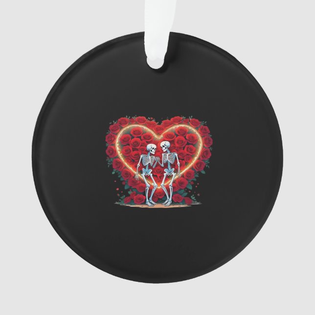 Skeleton Couple Holding Hands Inside A Heart Of Ro Ornament (Front)