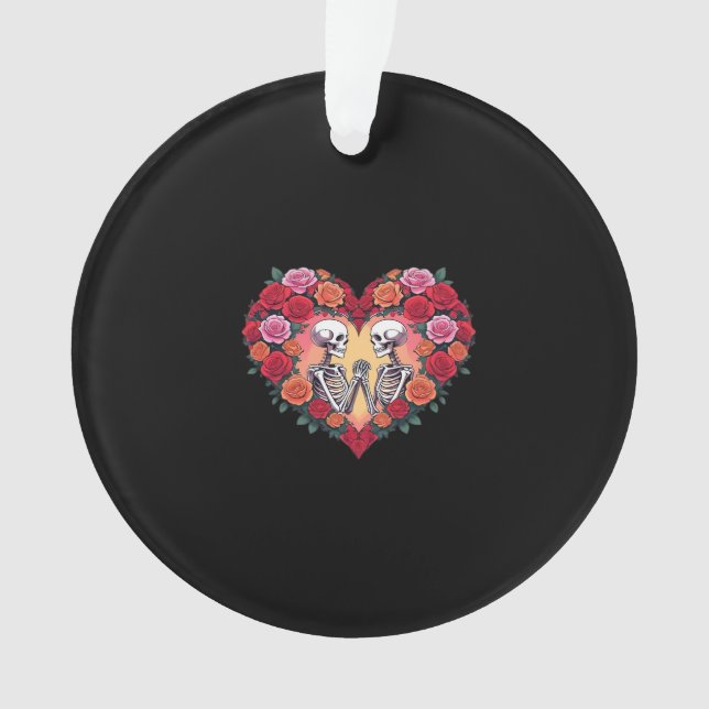Skeleton Couple Holding Hands Inside A Heart Of Ro Ornament (Front)