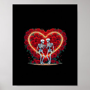 Skeleton Couple Holding Hands Inside A Heart Of Ro Poster