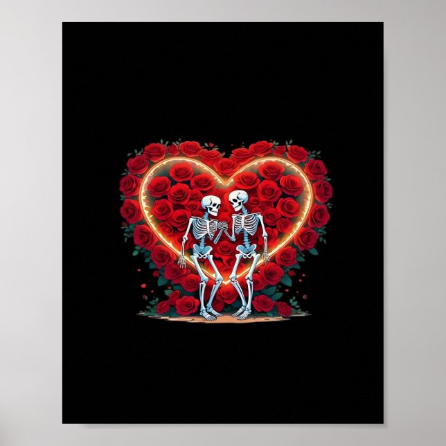 Skeleton Couple Holding Hands Inside A Heart Of Ro Poster (Front)