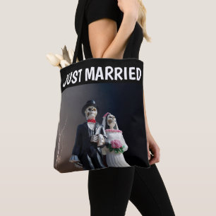 SKELETON COUPLE JUST MARRIED WEDDING TOTE PURSE BAG