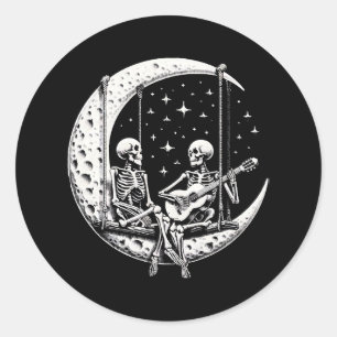 Skeleton Couple Moon Guitar Classic Round Sticker