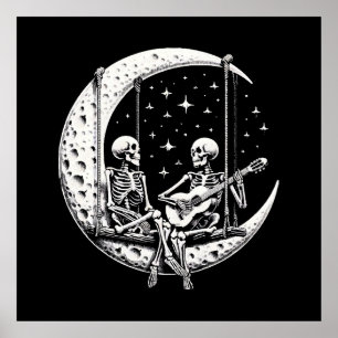 Skeleton Couple Moon Guitar Poster